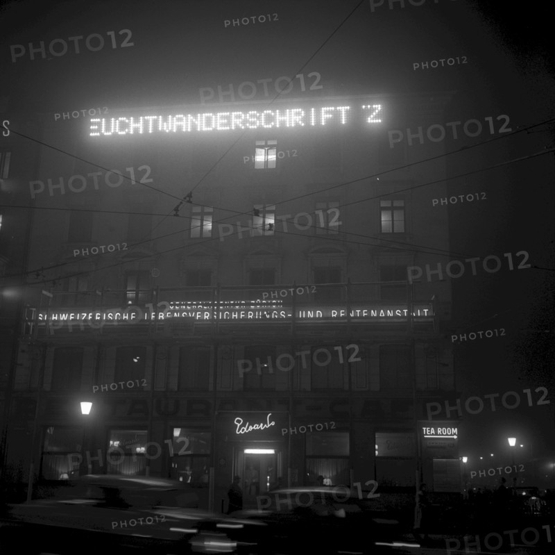 Neon lights, illuminated letters, Zurich 1955