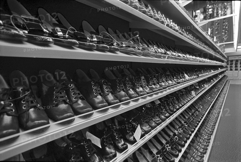 Shopping Center Balexert, shelve with shoes, Geneva 1971