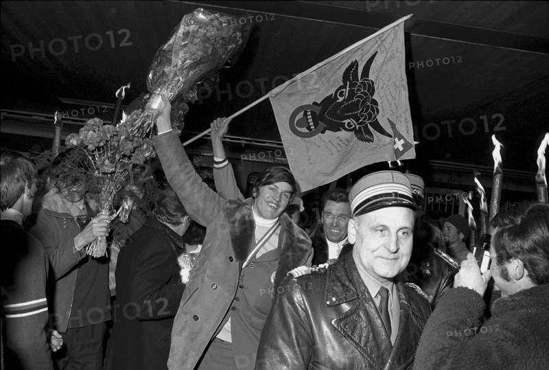 Reception for downhill world champion Bernhard Russi, Andermatt 1970