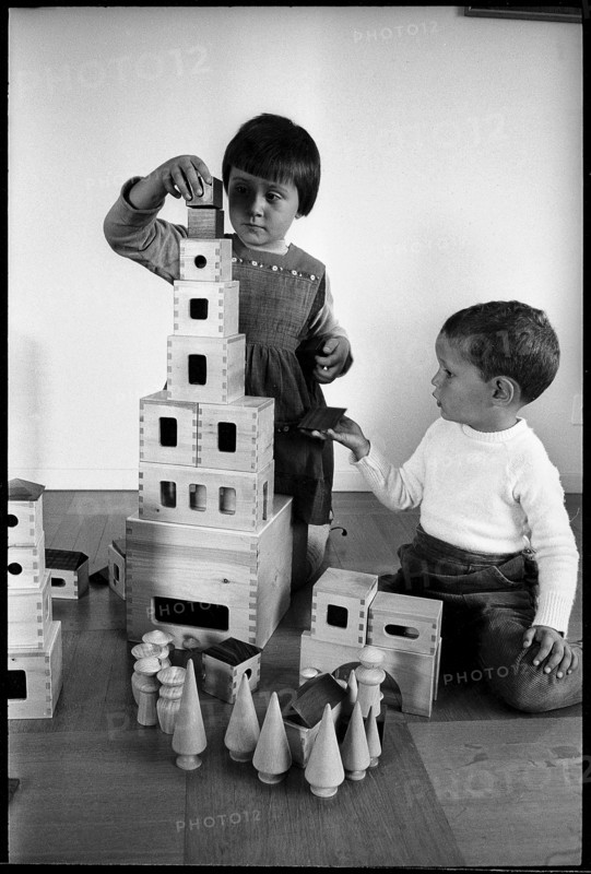 Children playing with building bricks, 1968