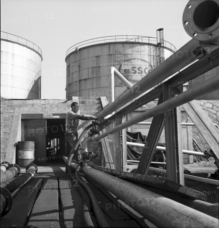 Filling up fuel, Rhine port Basle 1948