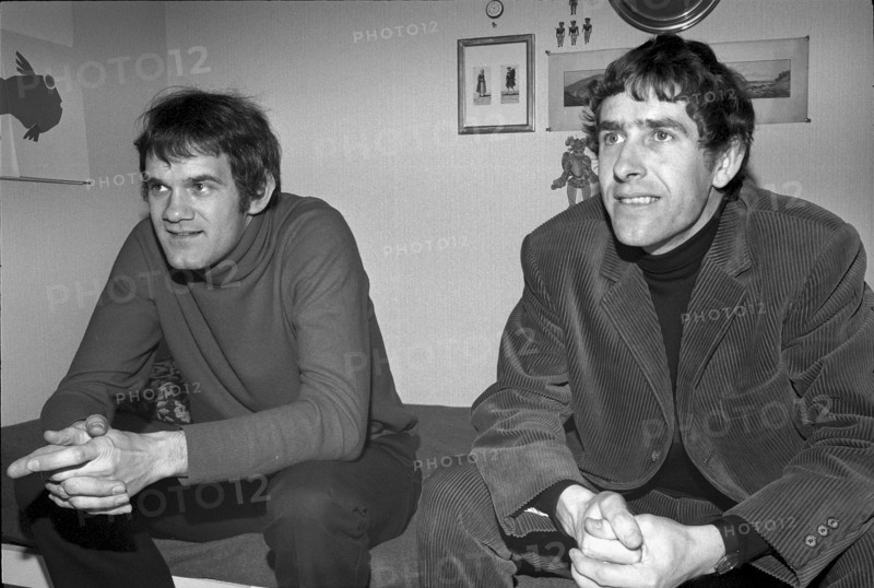 Dominique Thommy and Albert le Vice, leader of the ""Schiefen Theater"", 1970