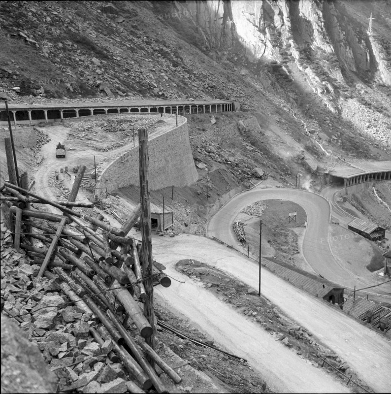 Gotthard pass road extension near Schollenen 1954