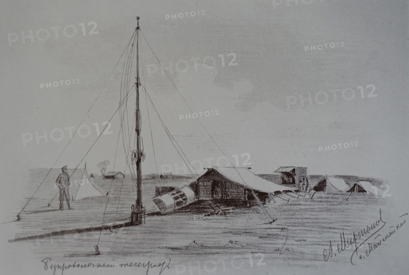 General view of the wireless telegraph Sketch by Martynov 1906