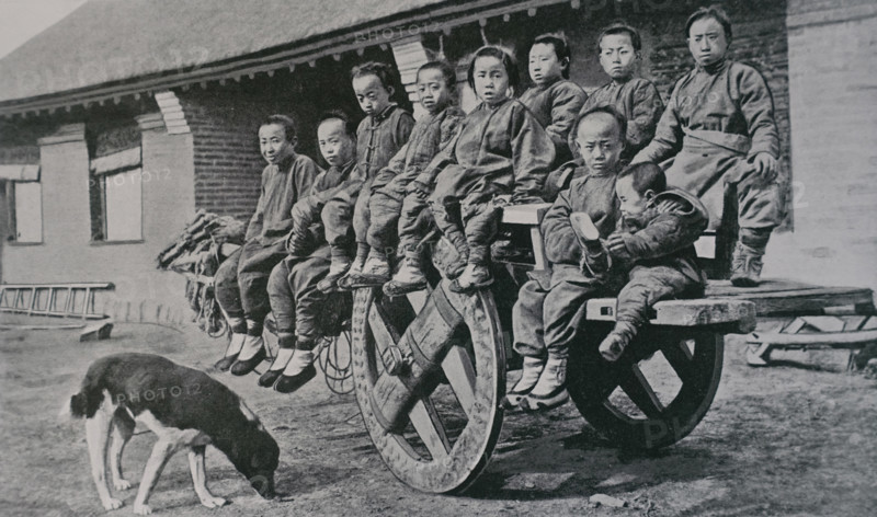 Chinese children on a bullock cart in Mukden Art album Manchuria Russo-Japanese War 1906