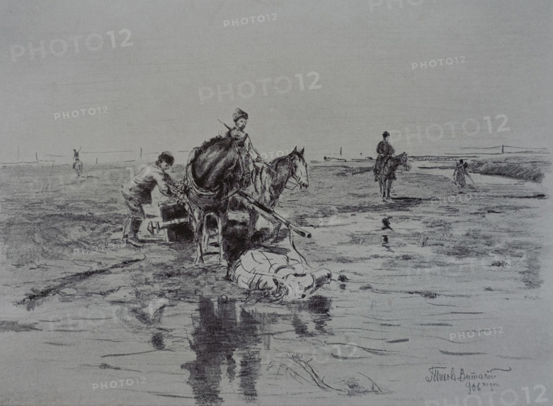 A horse stuck in the mud after the rain Vitaly Tikhov (1876-1939)