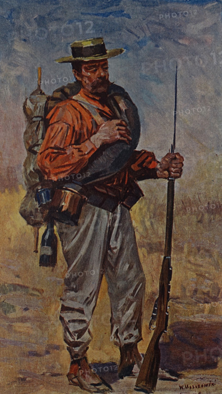 One of the types of our hunters near Liaoyang Drawing by Viktor Mazurovsky (1859-1944)