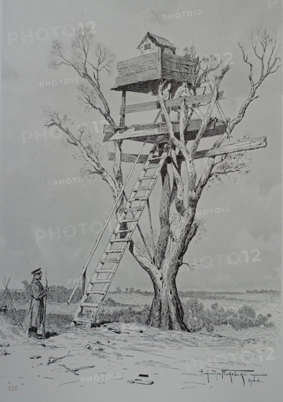 Observation Tower Drawing by Alexander Vladimirovich Makovsky (1869-1924)