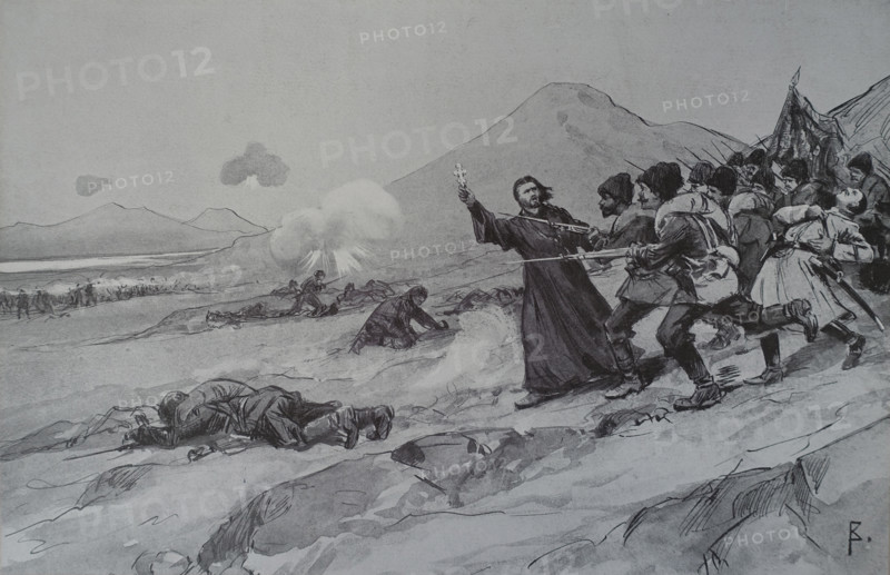 Battle of Tyurenchen (Jiuliancheng) Father Shcherbakovsky leads the soldiers into the attack Ivan Vladimirov (1869/1870-1947)