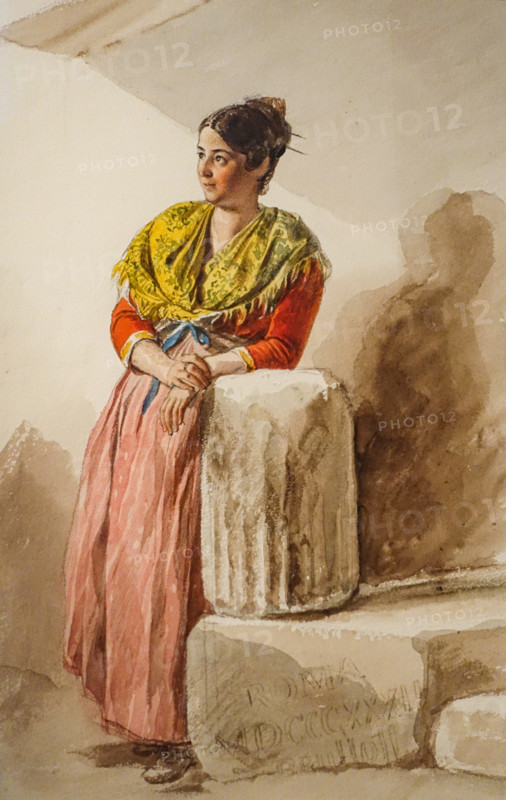 Italian woman warming her hands over coals End of 1820s Bryullov Karl Pavlovich (1799-1852) Italian album