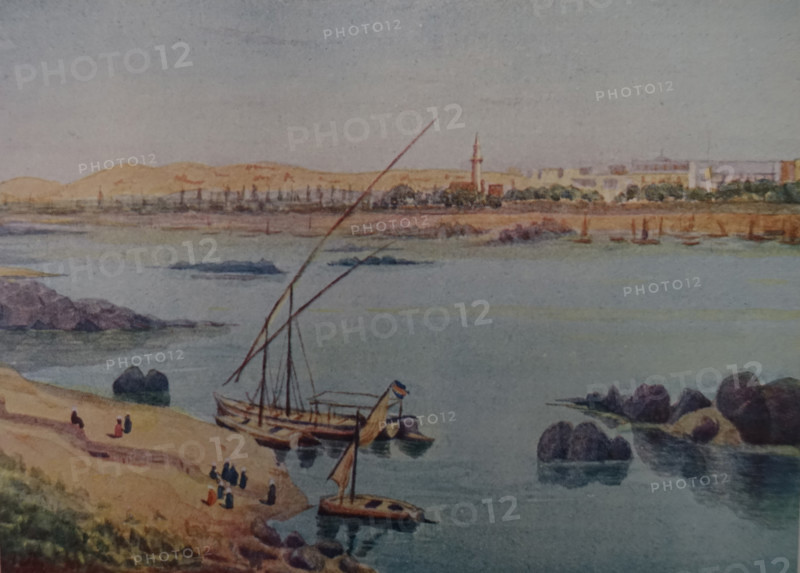 View of Aswan from Elephantine Island  Illustration from the book ""In the Land of Amon-Ra Essays on Egypt"" Author AN Lvov