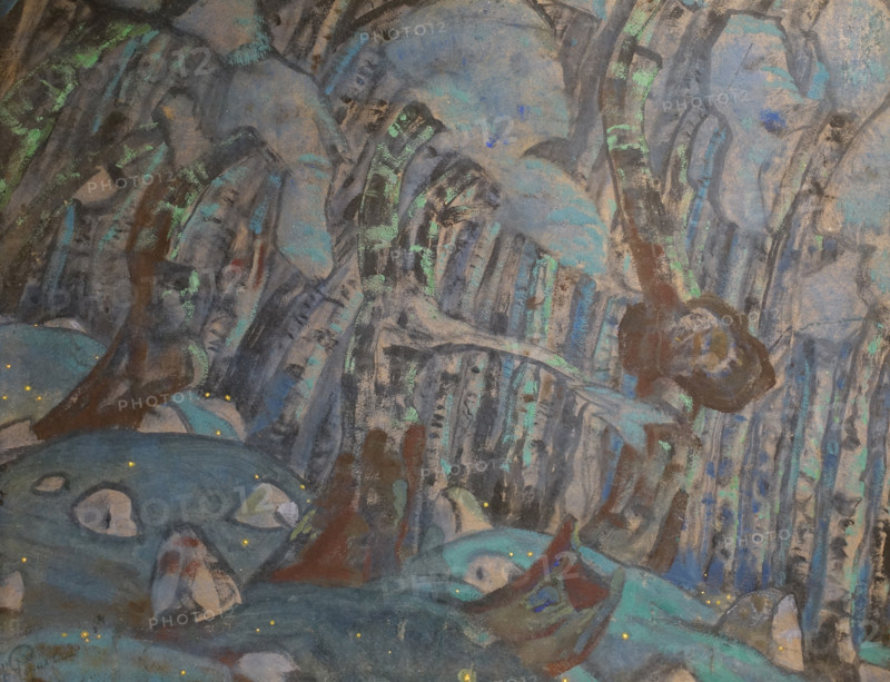 Forest Sketch of the scenery option for the prologue of the ""Snow Maiden"" Play by Aleksandr Ostrovsky 1912 Roerich Nicholas Konstantinovich (1874-1947)