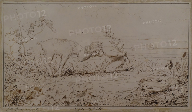 Tete-a-tete Édouard de Beaumont (1821-1888) Cardboard, pen in brown tone
