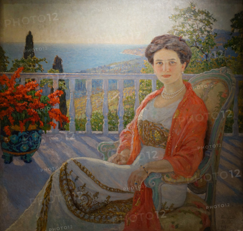 Lady on the Balcony Koreiz 1914 Bogdanov-Belsky Nikolai Petrovich (1868-1945)