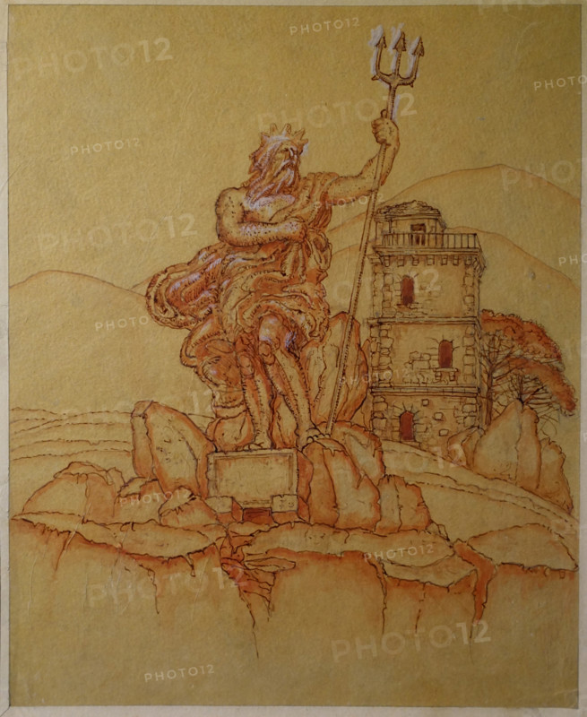 Fyodor Chaliapin's House in Crimea Castle of Arts Sketch Project Figure of Poseidon 1915 Fomin Ivan Alexandrovich (1872-1936)