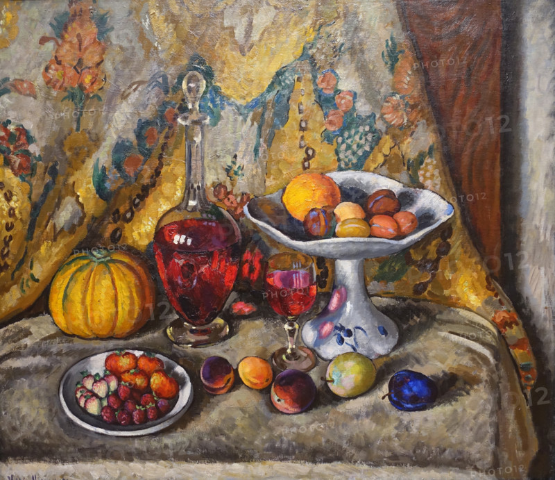 Still Life with Brocade Fruits and Wine Circa 1915 Mashkov Ilya Ivanovich (1881-1944)
