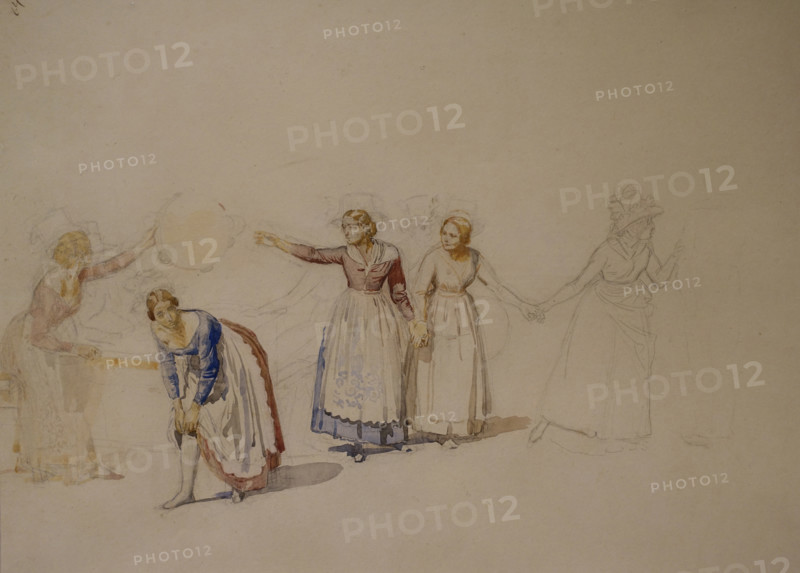 October festival in Rome at the Ponte Molle (at the start of dancing) 1842  Watercolor, black pencil on paper