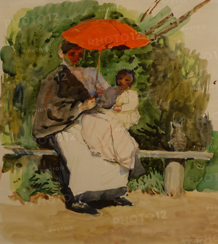 Nanny with a child 1896 Konstantin Andreevich Somov (1869-1939) Watercolour