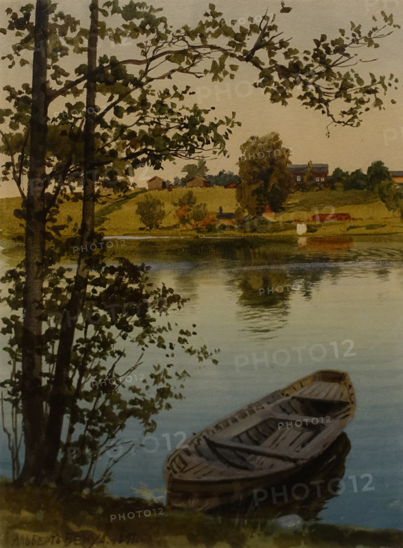 Landscape with a boat 1891 Albert Nikolaevich Benois (1852-1936) Watercolour
