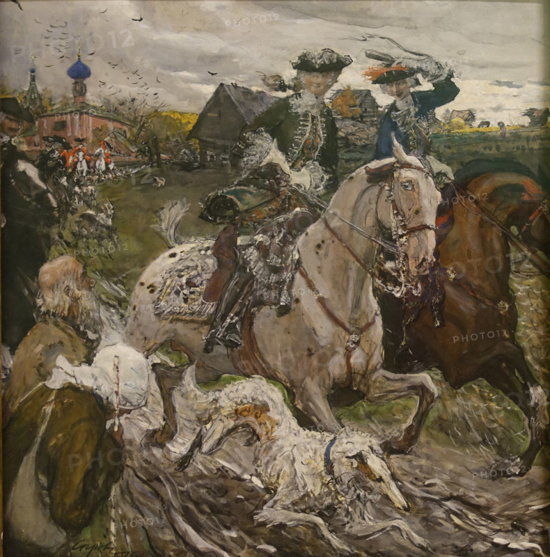 Emperor Peter II and Princess Elizabeth Petrovna riding with Hounds 1900 Valentin Aleksandrovich Serov (1865-1911)