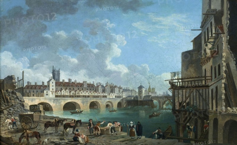 View of the Quai de Gesvres at the time of the demolition of the houses on the Pont au Change.