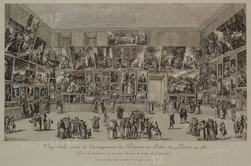 A precise view of the arrangement of paintings at the Salon du Louvre in 1785