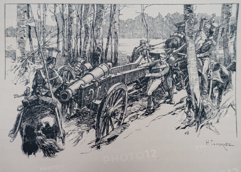 The Tsarevich's lancers protect bogged cannons in the forest.