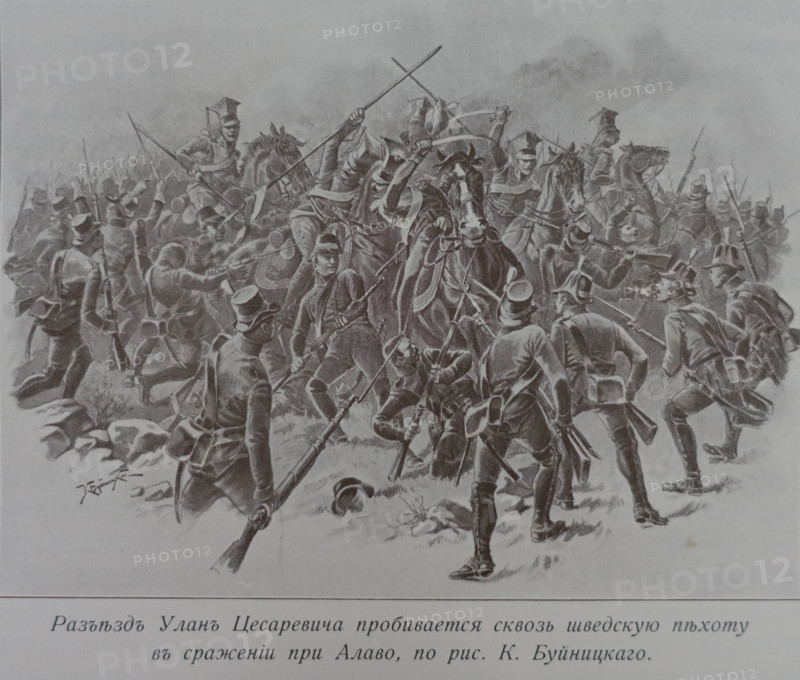 The Tsarevich's lancers patrol breaks through the Swedish infantry at the Battle of Alavo.