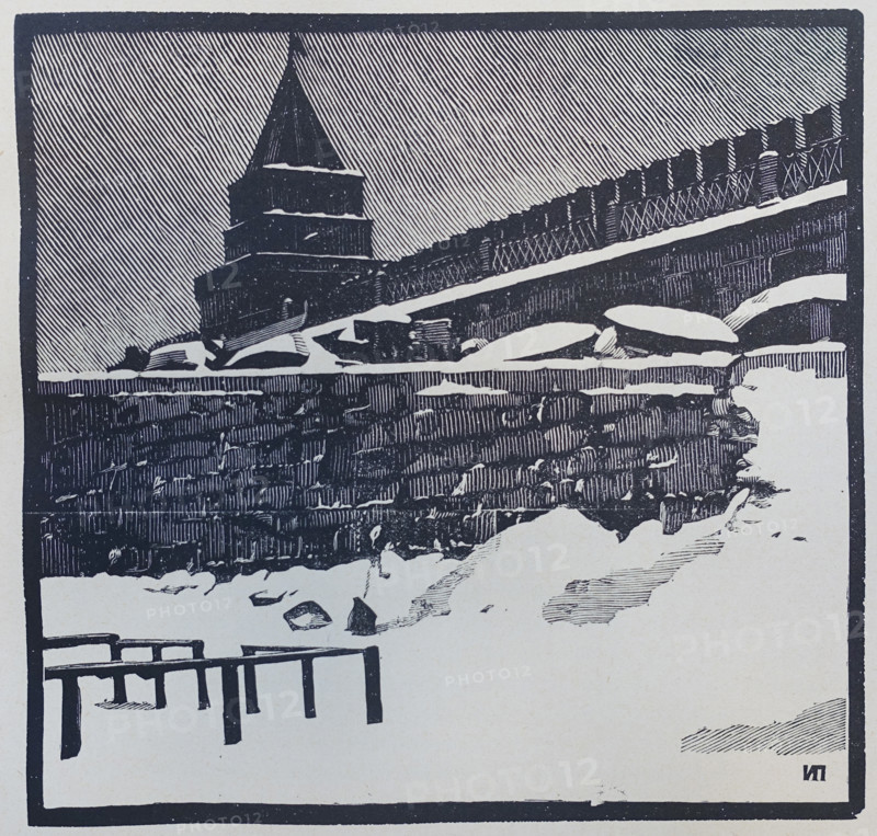 Near the walls of the Moscow Kremlin in winter.