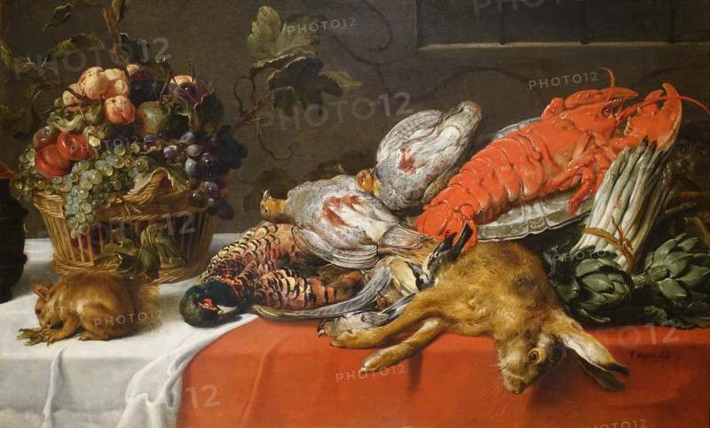 Still Life with Lobster, Game, Basket of Fruit and Squirrel.