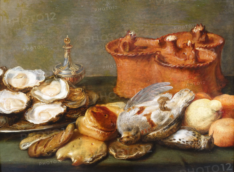 Still life with oysters and partridges.