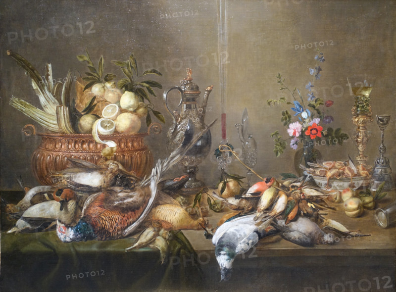 Still life with fruit and wildfowl.