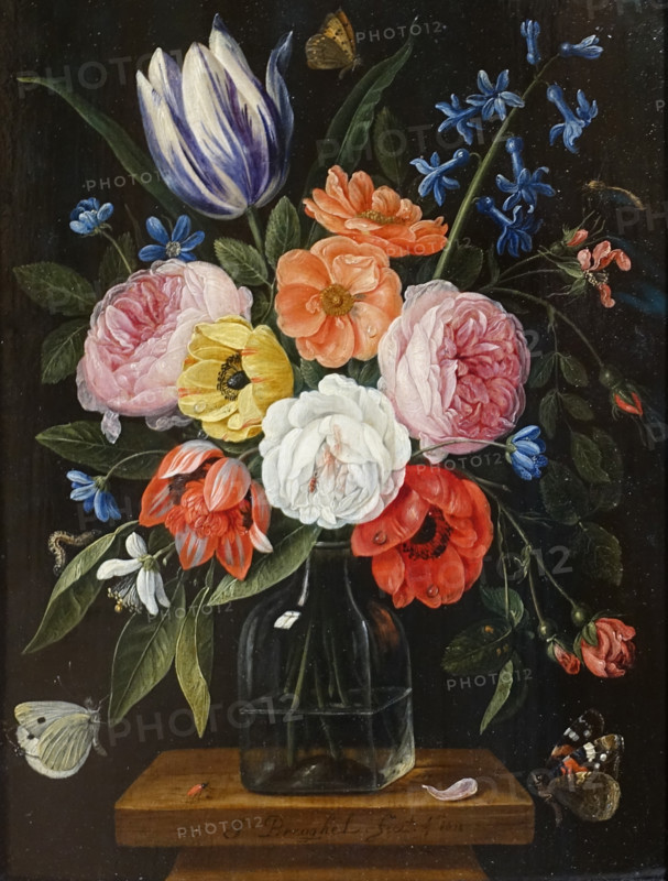 Flowers in a Glass Vase. Jan van Kessel the Elder (1626-1679). 17th century.
