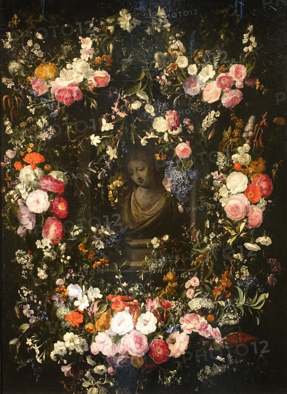Bust of the Virgin Mary with a Flower Crown.