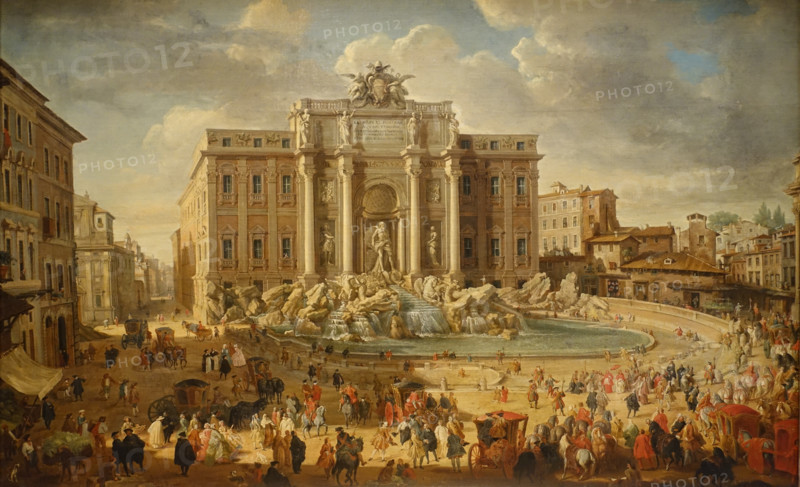 Pope Benidict XIV visits the Trevi Fountain.