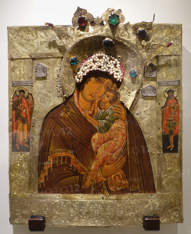 Icon of the Mother of God Tenderness with the Guardian Angel and the Great Martyr Nicetas in the Margins.