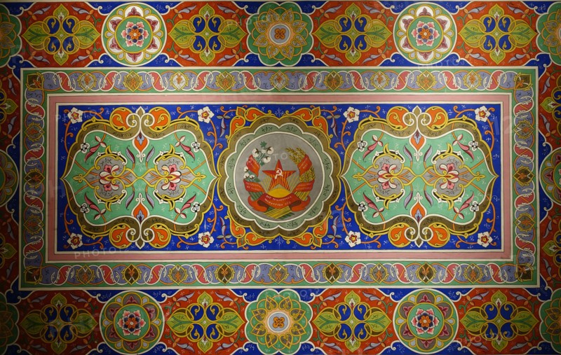 Decorative panel with the coat of arms of the Tajik SSR.