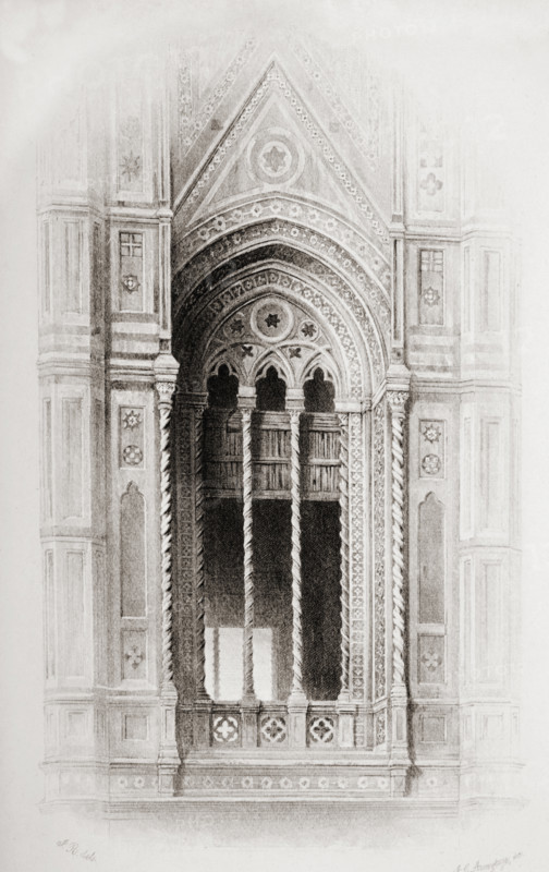 Florence Italy. Tracery from the Campanile of Giotto. Artist John Ruskin. Engraver J.C. Armytage. From The Seven Lamps of Architecture by John Ruskin published 1894 by George Allen London.