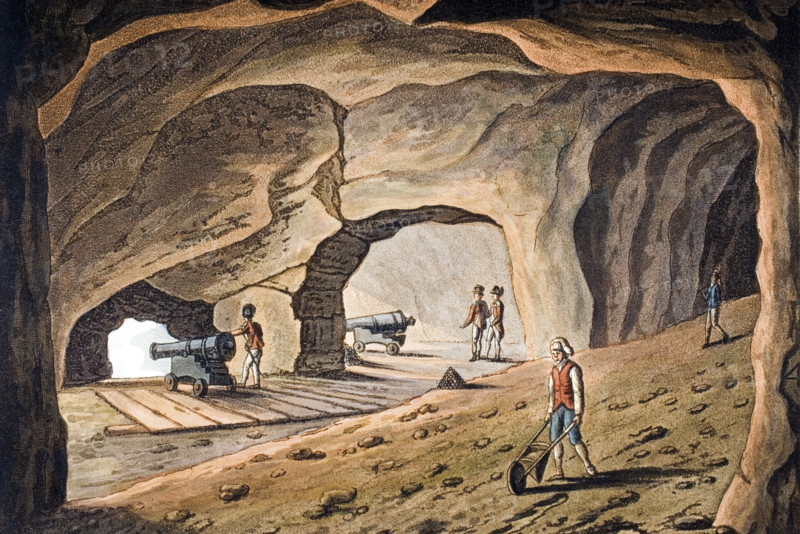 Inside a gallery on the Rock of Gibraltar. Engraved by I.C.Stadler after Rev C.Willyams.