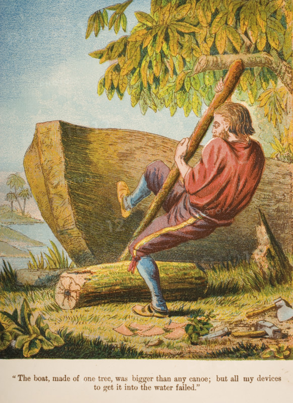 Chromolithographic illustration from Life and Adventures of Robinson Crusoe by Daniel Defoe from a softback edition published circa 1860s.