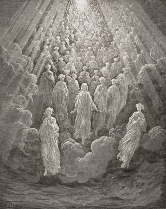Illustration for Paradiso by Dante Alighieri.  Canto V lines 99 and 100 by Gustave Dore
