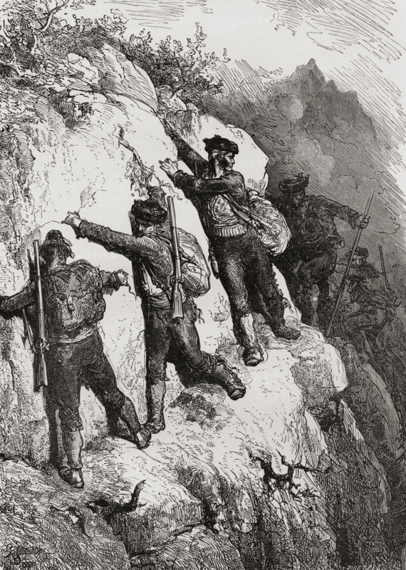 Spanish contrabandistas. Drawn by Gustave Dore. From the book 'Spanish Pictures' by the Rev Samuel Manning