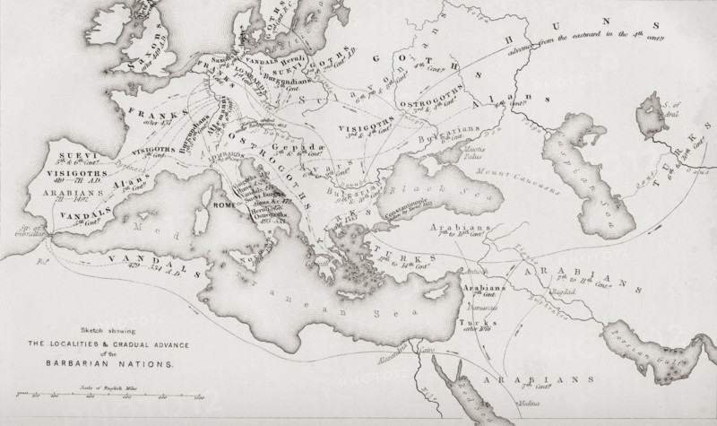 Map showing the gradual advance of the Barbarian Nations