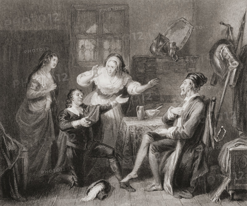 Don Quixote and Sampson Carrasco. From an original drawing by J.M. Wright.