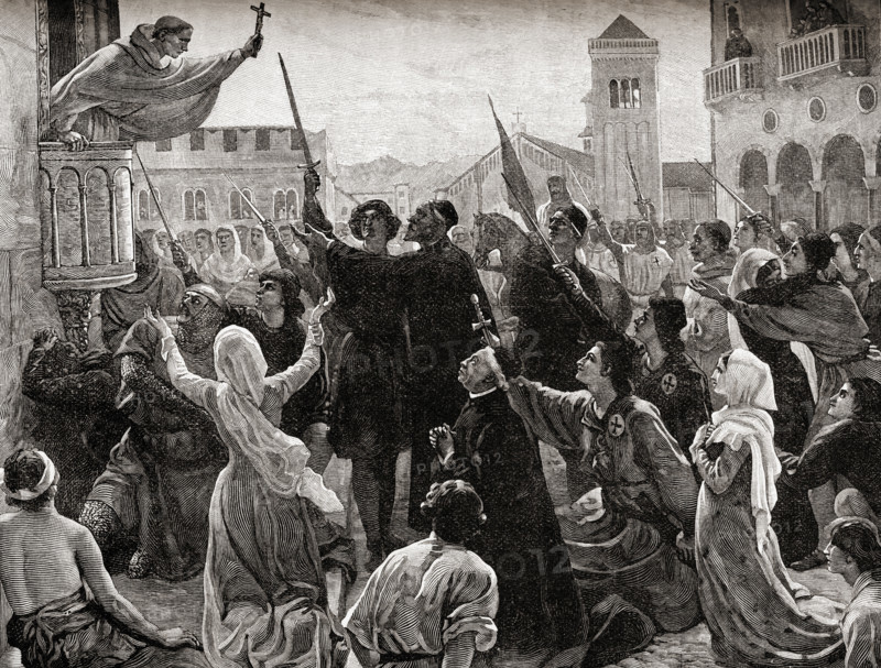 St. Bernard of Clairvaux (1090-1153) preaching the second crusade. French monk.  From the picture by James Archer.