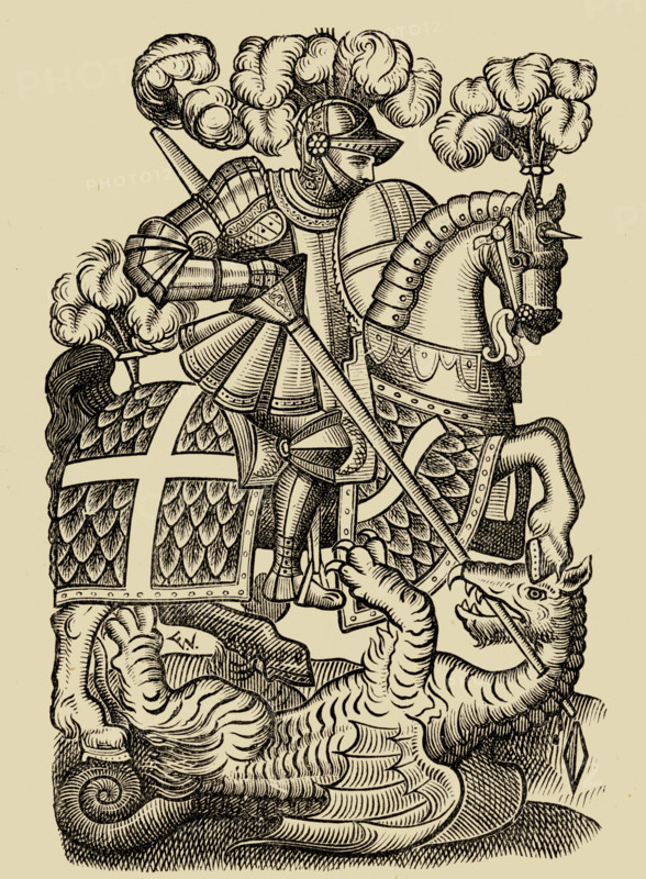 The Red Cross Knight.  From the first edition of 'The Fairy Queene'