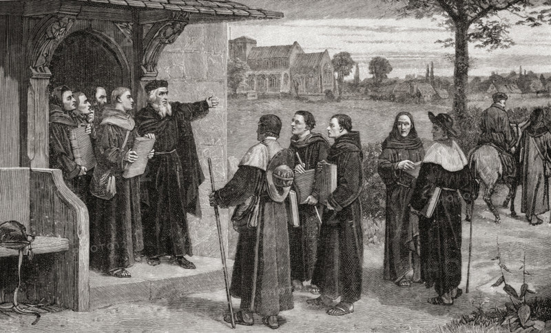 Wyclif sending out his poor priests.  John Wyclif c.1330-1384.  English theologian