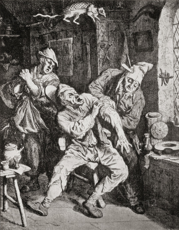 A barber surgeon operating in his office.