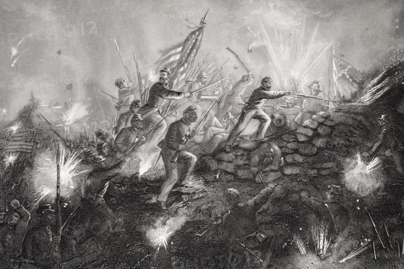 Attack on Fort Wagner on Morris Island South Carolina 1863.  From painting by Thomas Nast.