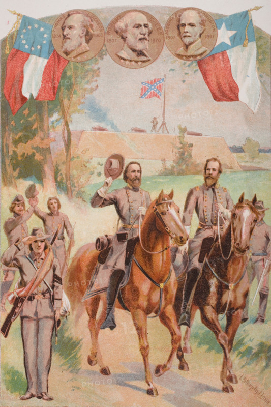 Confederate uniforms during the American Civil War 1861 to 1865. Artist Davis.